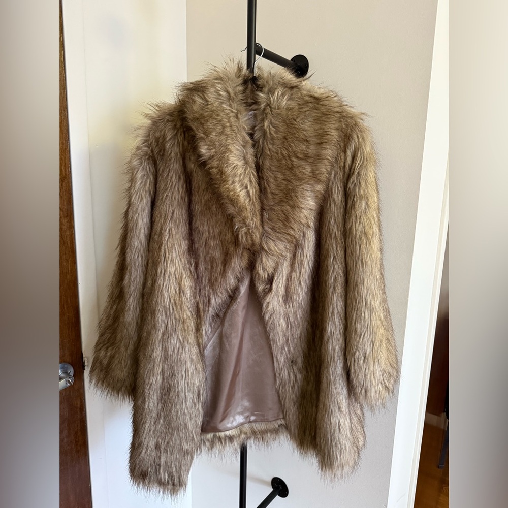 Faux Fur Coat in Tan